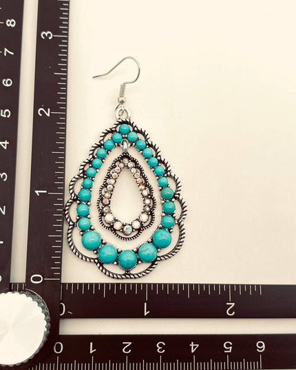 Rhinestone Turquoise Double-layer Drop Dangle Earrings - WJ