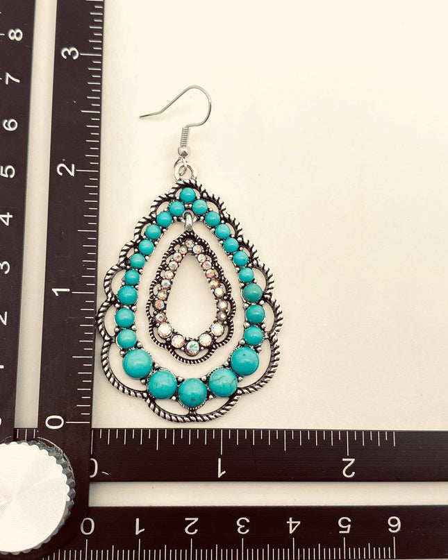 Rhinestone Turquoise Double-layer Drop Dangle Earrings - WJ