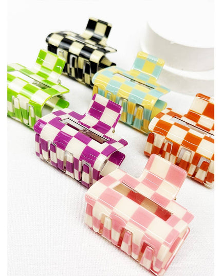 Colorful Checkered Medium Size Hair Claw