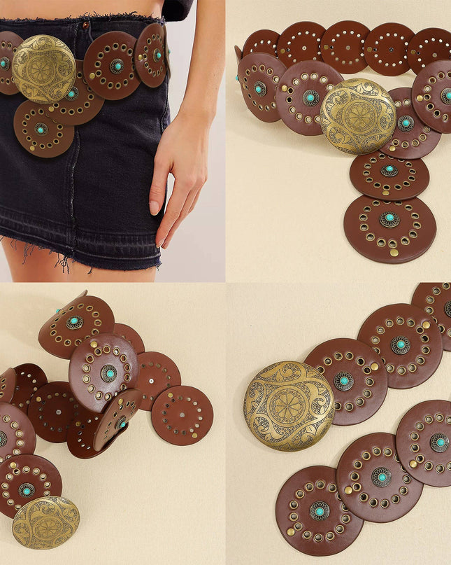Studded Circular Disc Snap Y Shape Punk Belt | 40BT657