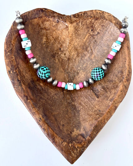 Western Style Navajo Pearl Checkered Trucker Hat Chain Band