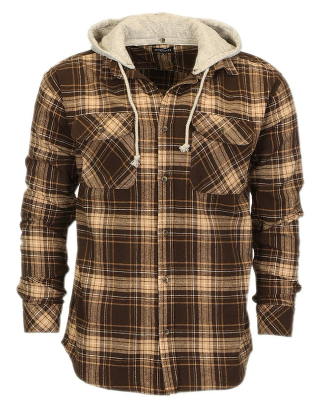 Men's Casual Button Up Flannel Shirt with Removable Hoodie GB-LS92H