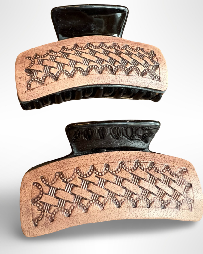 Basket Stamped Tooled Leather Claw Clip Hair Clip