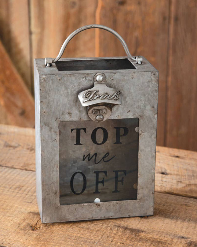 Top Me Off Galvanized Bottle Opener Bin