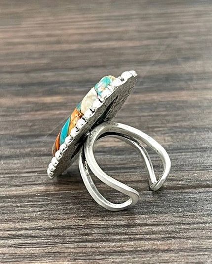 750508, Oval Gemstone, Brass Adjustable Ring
