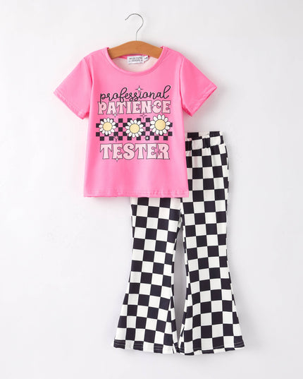 Letter daddy's girl Check Bow Floral Print Girls Set