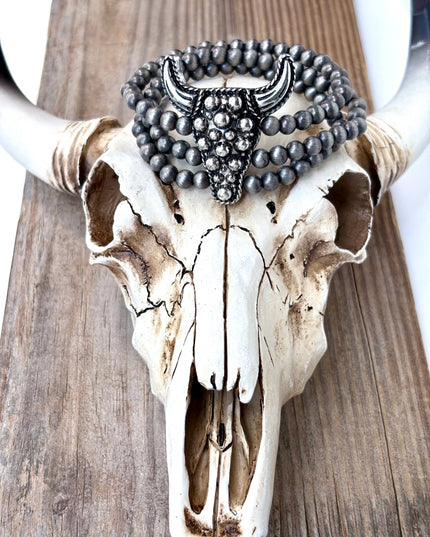 2 Layered Navajo Pearl Western Pendant Stretch Bracelet bow