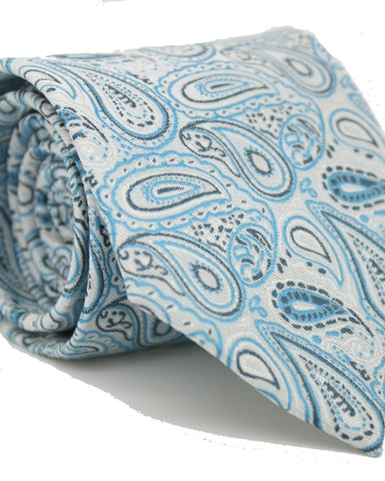 Mens Dads Classic Turquoise Paisley Pattern Business Casual Necktie & Hanky Set GF-5