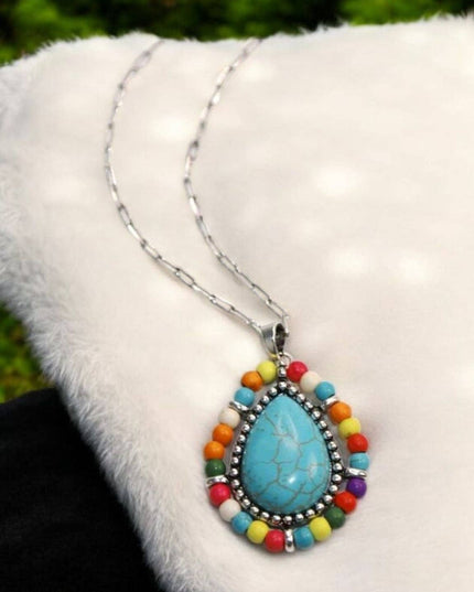 Seeded And Beaded Western Love Teardrop Chain Necklace
