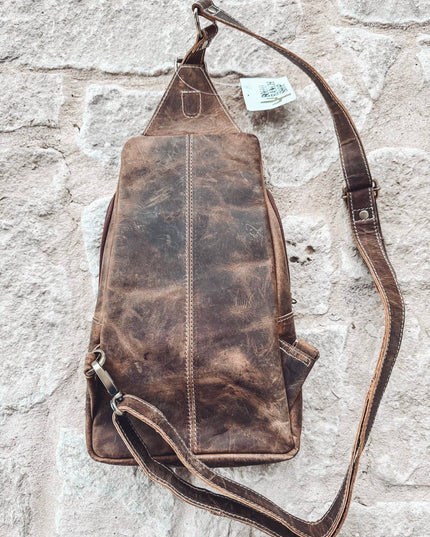 Western Cowhide Leather Sling Bag - travel bag chest bag