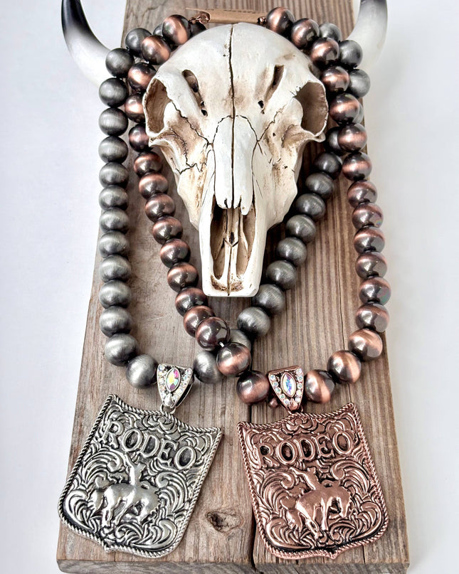 Western Style Navajo Pearl Bead "RODEO" Pendant Necklace