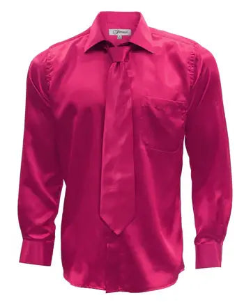 Ferrecci - Men's Regular Fit Satin Shirt, Tie & Hanky Set