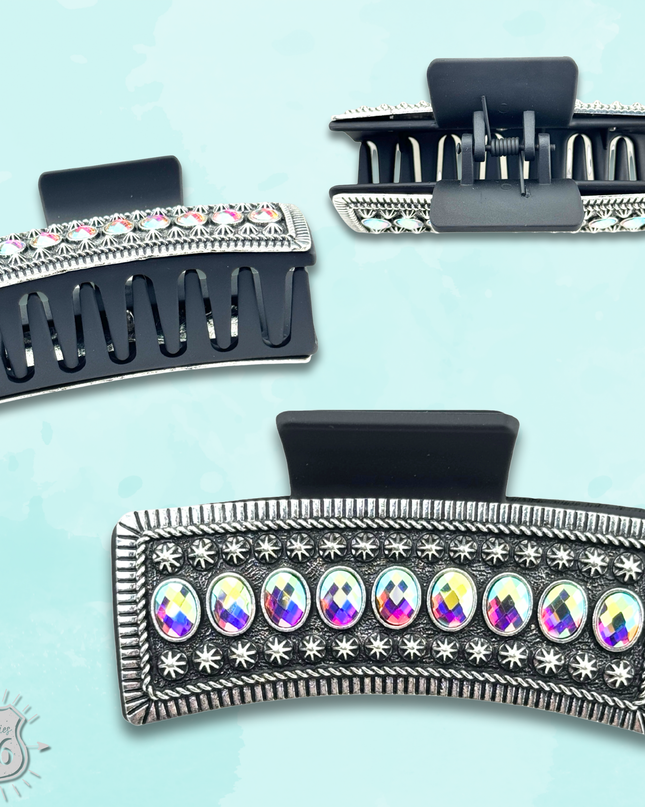 Iridescent stone western style hair claw