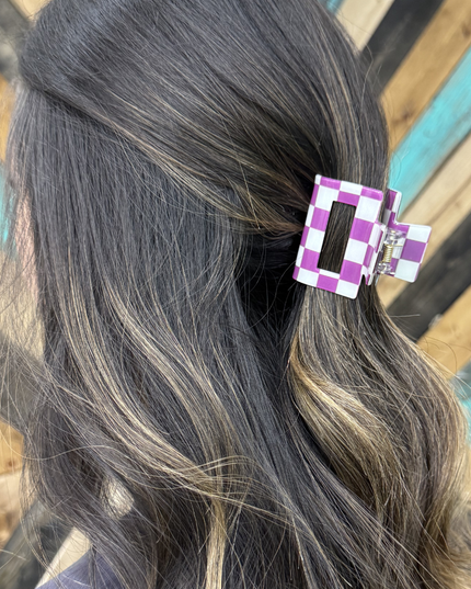 Mini Checked Funky Purple Clip