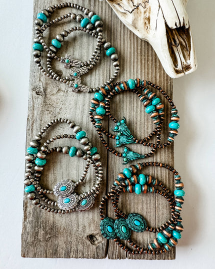 3 Layer Navajo Pearl & Stone Stackable Stretch Bracelet