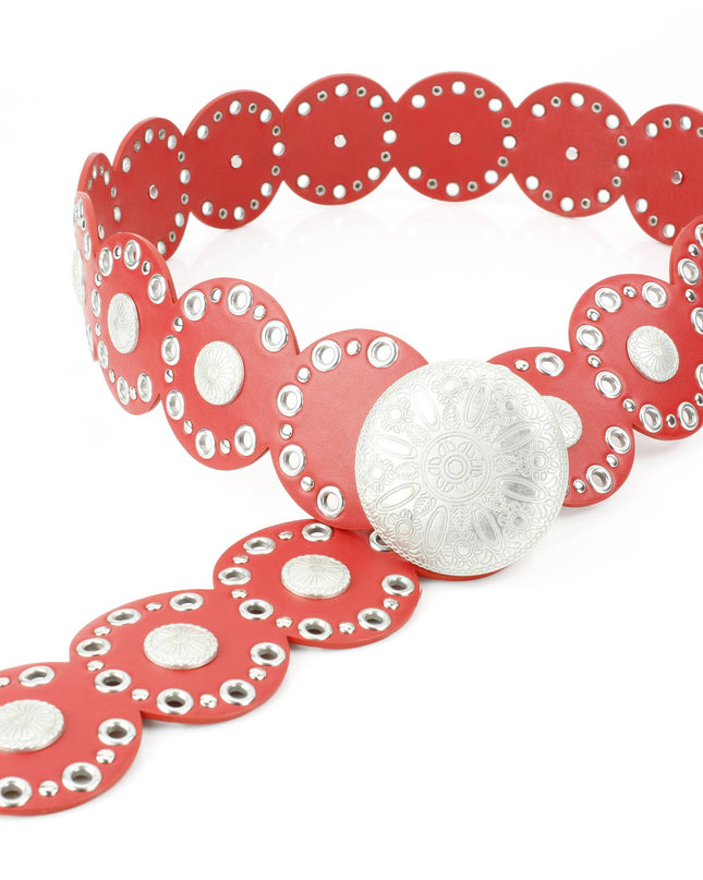 Red Narrow Disc Belt Silver Sunburst Conchos ABLB 37-2550