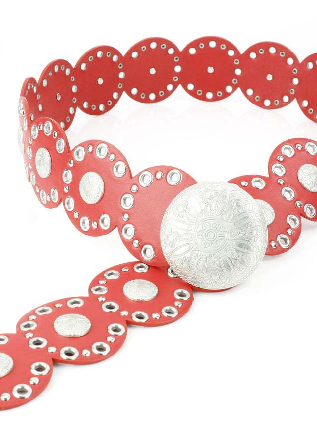 Red Narrow Disc Belt Silver Sunburst Conchos ABLB 37-2550