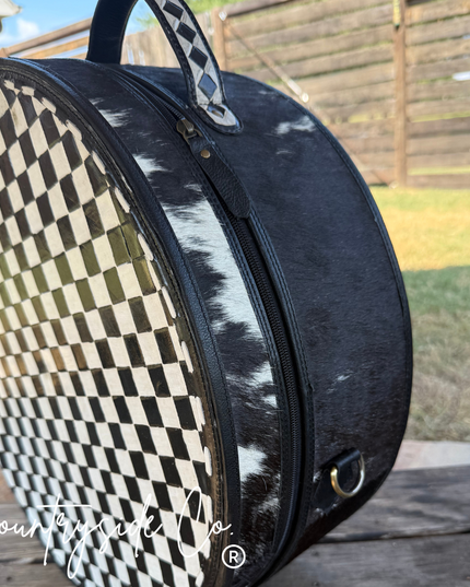 Checkered Tooled Leather Hat Box