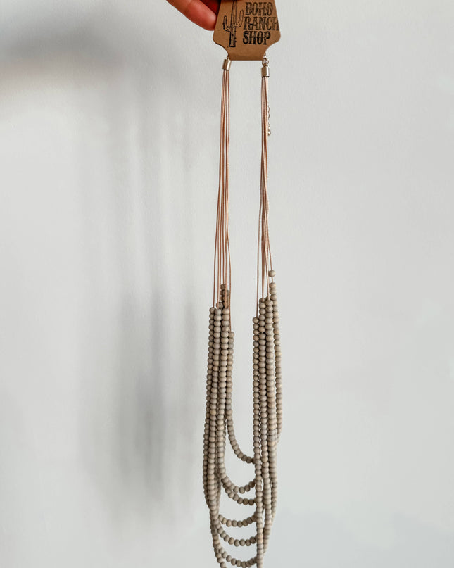 Multi Strand Wood Bead Boho Necklace