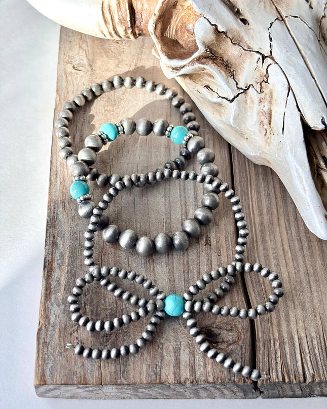 3pc Western Coquette Bow Navajo Pearl Stretch Bracelet Set