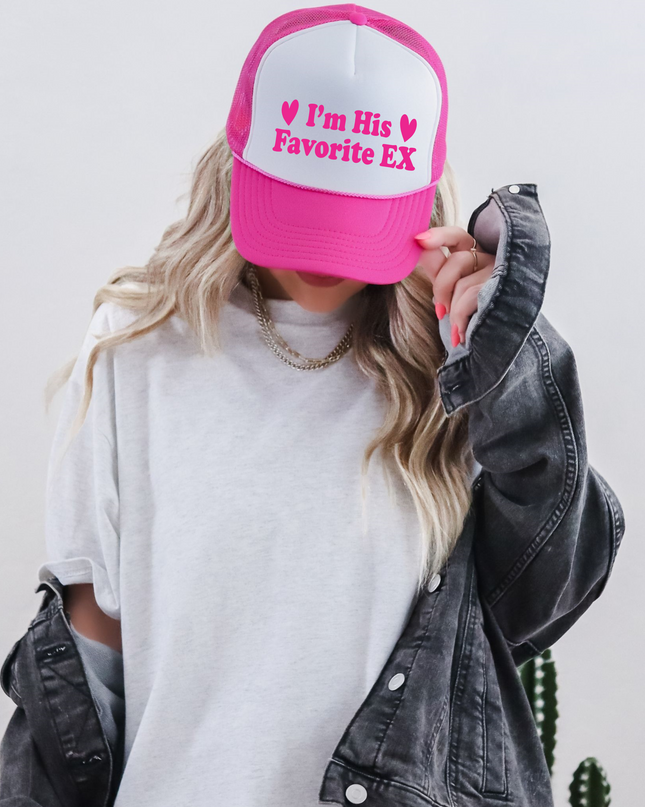 I'm His Favorite Ex TRUCKER CAP HOTPNKWHT