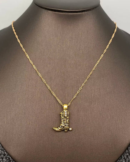 Vintage Western Cowboy & Cowgirl Boots Pendant Necklace - WJ