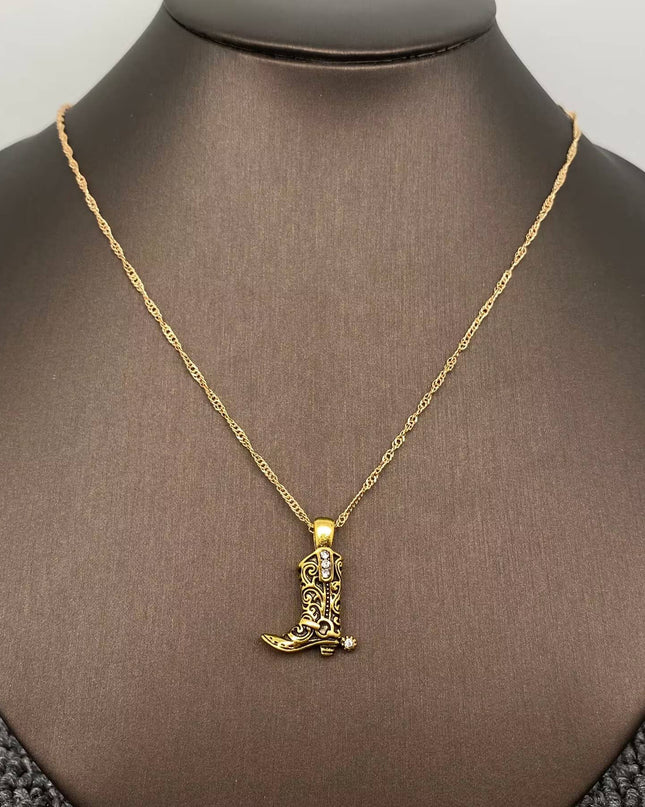 Vintage Western Cowboy & Cowgirl Boots Pendant Necklace - WJ