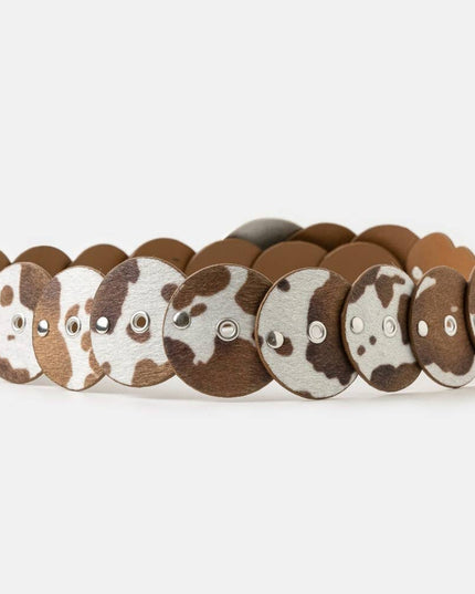 Western Inspired Cowhide Large Round Buckle Vegan Leather Belt