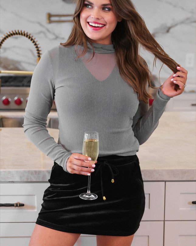 Keigan Mesh Top- Silver Glitter