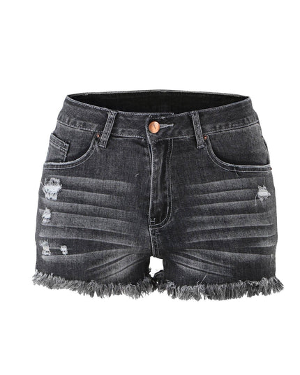 Luvamia Women's High-Rise Denim Raw Hem Ripped Shorts