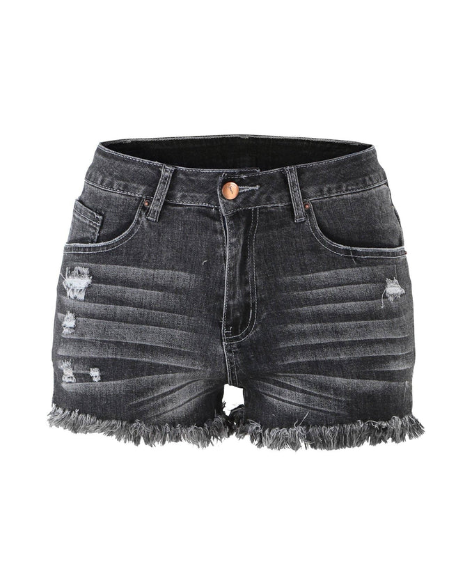 Luvamia Women's High-Rise Denim Raw Hem Ripped Shorts