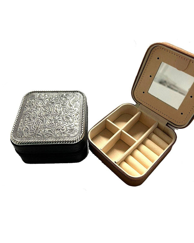WESTERN ETCHED METAL PLATE JEWELRY BOX