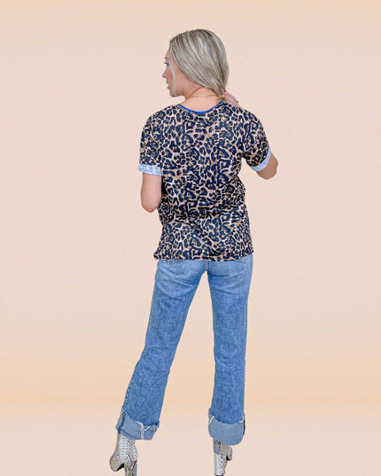 Leopard Top with Serape Pocket