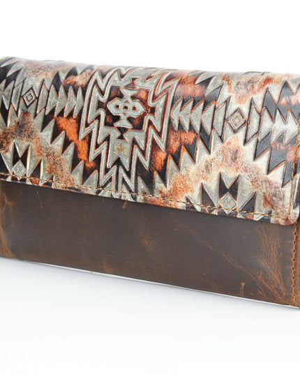 Women’s Rustic Brown Orange Aztec Clutch ABLW 18-2537