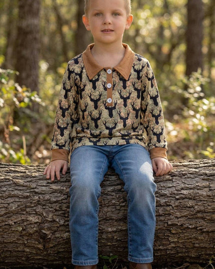 Deer printed boys long sleeve shirt. BSPO0425-MON