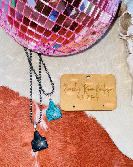 Western Ear Tag Pendant Necklace - Black Stone