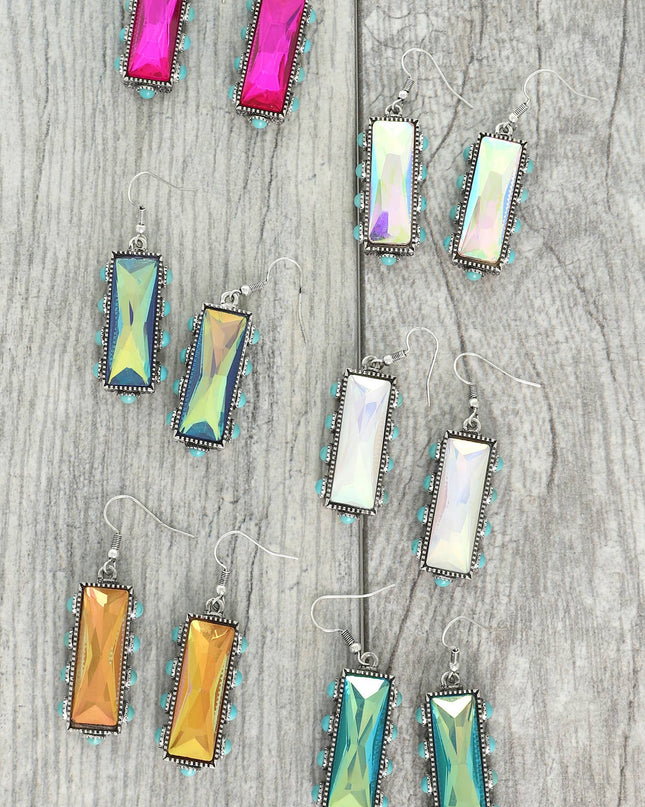 Western Turquoise Rectangle Gemstone Earrings