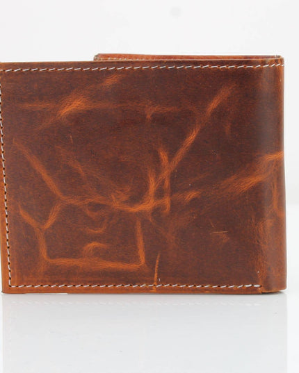 American Bison Oil Pull Up Bifold Wallet Tooled  ABW028