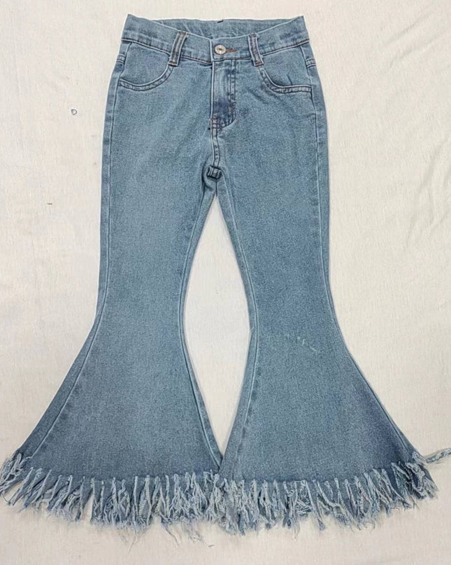 Baby Girls Light Blue Tassel Denim Bell Pants