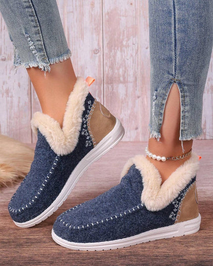 Suede Stitching Patchwork Plush Lined Anklet Boots