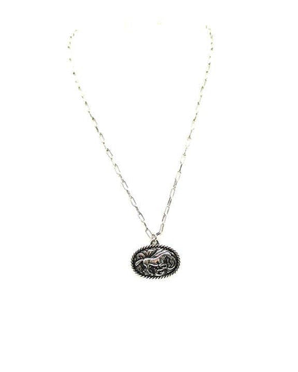 Western Small Oval Horse Pendant Necklace