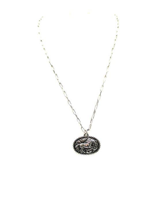 Western Small Oval Horse Pendant Necklace