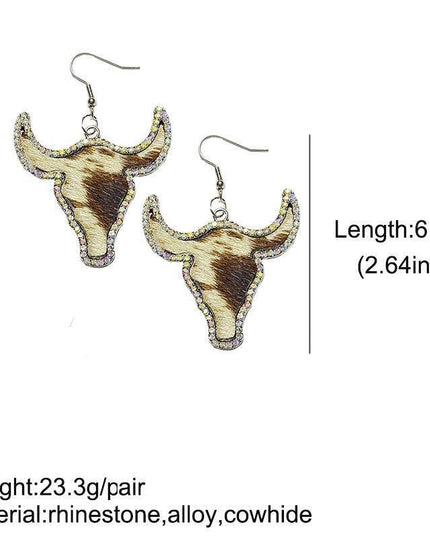 Western Style Cowboy Rhinestone Cowhide Cowhead Earrings -WJ