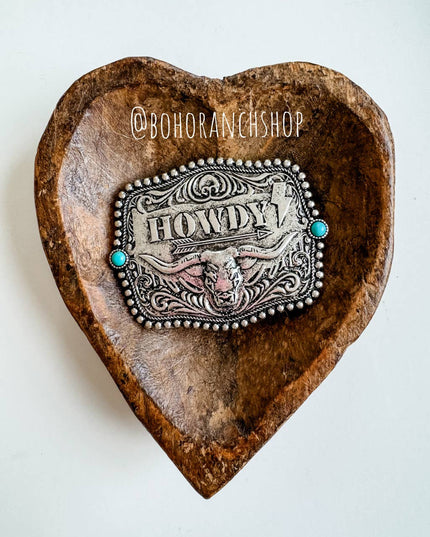 Western Typography Belt Buckle - Howdy - Punchy - Concho