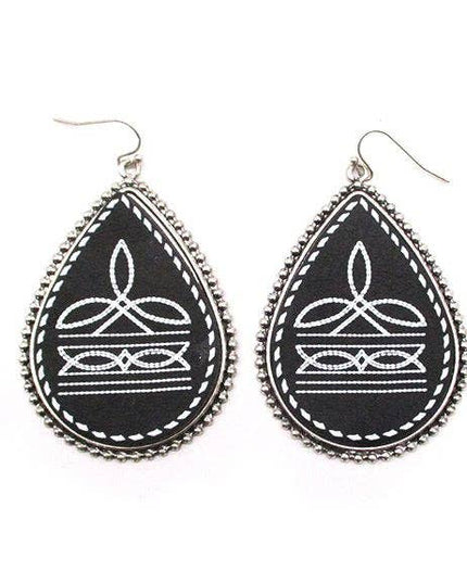 Western Boot Stitch Teardrop Earring