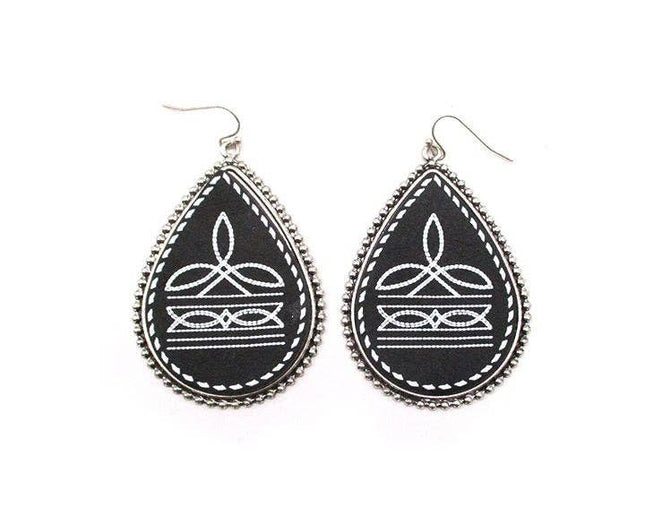 Western Boot Stitch Teardrop Earring