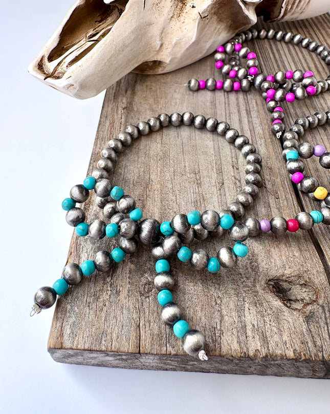 Western Navajo Style Pearl Bow Coquette Stretch Bracelet