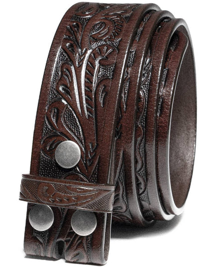 Genuine Leather Men's Belt with Snap-On Strap without Buckle