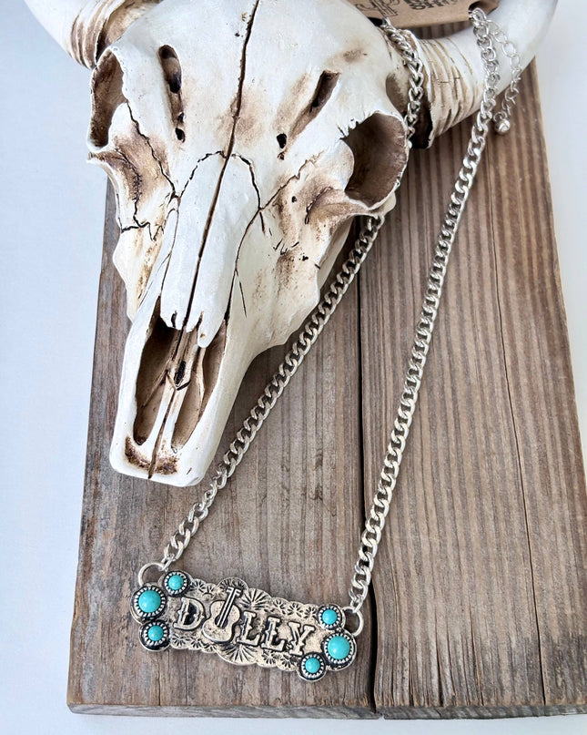 Western Style Turquoise Dolly Guitar Bar Pendant Necklace