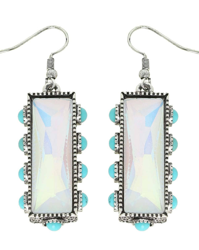 Western Turquoise Rectangle Gemstone Earrings